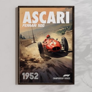 Alberto Ascari Poster Formula1 Race Car Wall Art Ferrari 500 Artwork F1 Racing Motorsport Decor Vintage Formula 1 Prints Livingroom F1 Mural