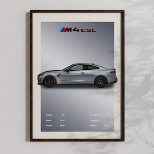 BMW M4 CSL Poster Sports Car Posters Downloadable Bimmer Prints Aesthetic MPerformance Artprint Cool Racing Wall Art Automotive Home Artwork