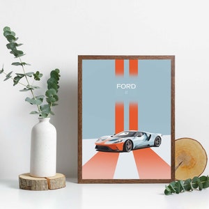 Printable Ford GT Gulf wall art, Ford GT race car poster, hyper car prints, downloadable car files, Ford GT lover, Super Car, Gulf racing