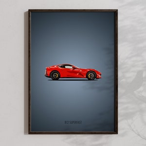 Ferrari 812 Superfast Wall Art, Printable Ferrari Poster, Downloadable Super Car Prints, Cool Car Gifts, Racing Print