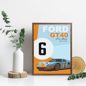 Printable Ford GT40 Gulf Wall art, Ford GT Wall Art, Race Car Wall Art, Digital Car Wall Decor, 24 hours of lemans wall art, Ford GT artwork