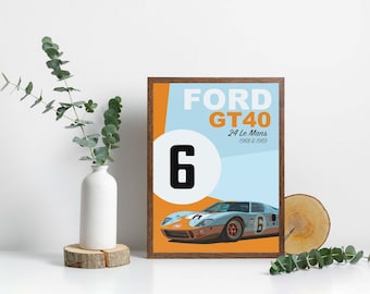 Printable Ford GT40 Gulf Wall art, Ford GT Wall Art, Race Car Wall Art, Digital Car Wall Decor, 24 hours of lemans wall art, Ford GT artwork