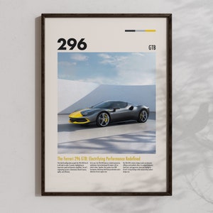 Ferrari 296 GTB Poster Cool Cars Artwork Racing Automotive Wall Art Ferrari Car Gifts For Men Downloadable Hypercar Decoration For Bedroom
