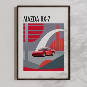 3 in 1, Printable Mazda RX-7 wall art, Mazda poster, Automotive Wall Decor, Geometric Car Poster, Ca birthday gifts, Downloadable car art