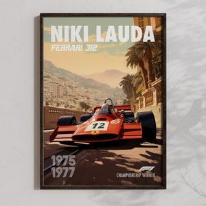 Niki Lauda Poster Formula1 Race Car Wall Art Ferrari 312 Artwork F1 Racing Motorsport Decor Vintage Formula 1 Prints Livingroom F1 Mural