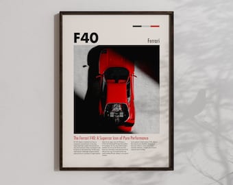 Printable Ferrari F40 Poster Hyper Cars Wall Art Cool Automotive Home Decor Car Enthusiast Boy Gifts For Bedroom Decoration