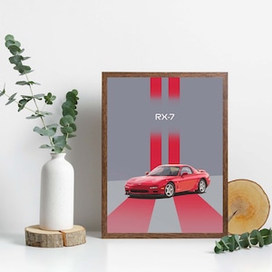 Printable Mazda Rx-7 wall art, Mazda Rx7 poster, sports car decoration, automotive wall art, cool car gifts