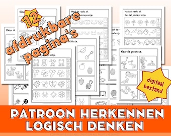 Werkbundel wiskunde voor kinderen. Patronen herkennen. Reeksen vervolledigen. Logisch denken. Printables rekenen voor kinderen.