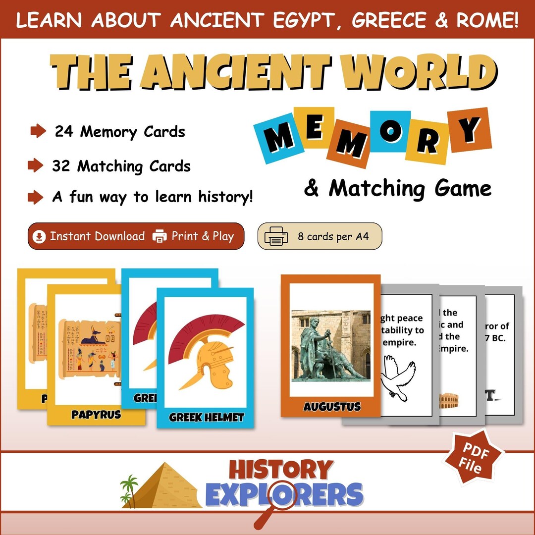 Ancient History Printable Memory & Matching Cards | 50+ Cards + Quiz ...