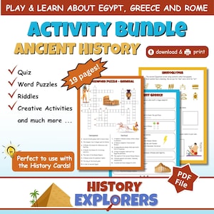 Ensemble d&#39;activités sur l&#39;histoire ancienne PDF | Égypte, Grèce, Rome | Quiz, casse-tête et jeux à imprimer pour enfants | Utilisation pour l&#39;école à la maison et la salle de classe