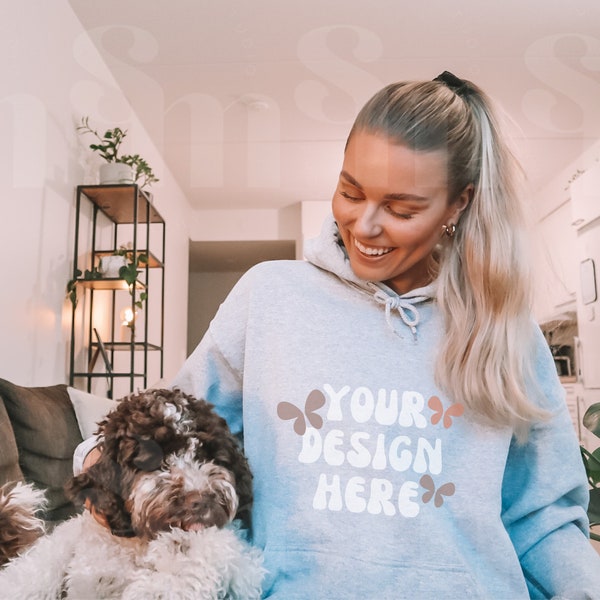 Gildan 18500 Grey Hoodie Mockup, Gildan Hoodie Mockup, Grey Hoodie Mockup, Model Mockup, Grey Jumper Mock, Dog Mum Hoodie, Mockup Influencer