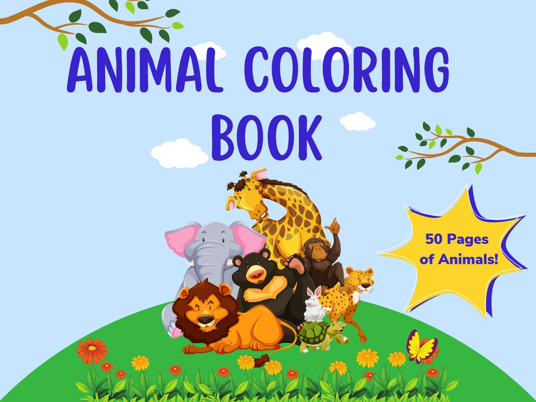 Libro para colorear de animales de 50 páginas: perro, vaca, jirafa ...