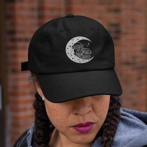 Mystical Moon with Mushrooms Embroidered Unisex Twill Hat - FREE SHIPPING, Unisex, Goth, Celestial, Horoscopes, Astro, Baseball, Dad, Mom
