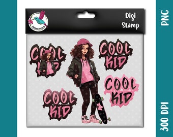 Skater girl pink with graffiti | png svg | DigiStamp for plotting with paper, sublimation or DTF printing | perfect for teenagers