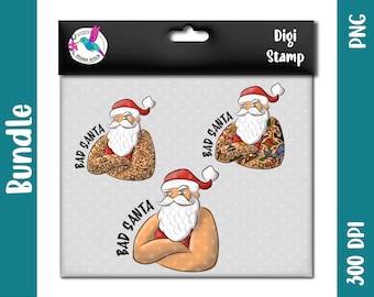 Bad Santa | Cool Santa Claus with tattoo | Gift for Christmas | png | DigiStamp for sublimating and plotting with paper