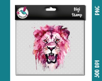 lion | watercolor | pink | png | DigiStamp for paper plotting, sublimation or DTF printing