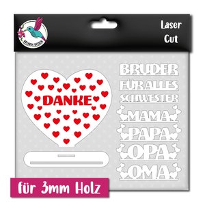 Danke von Herzen | Geschenk für Mama Papa Oma Opa | svg | Lasercut zum Lasern und Gravieren mit Filz | Datei für Diodenlaser und CO2 Laser