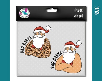 Bad Santa as a doodle plot | Cool Santa Claus with tattoo | funny gift for Christmas | svg | for plotting from foil