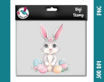 Bunny with Easter eggs 1 | Easter bunny in the grass | png svg | DigiStamp for paper plotting, sublimation or DTF printing