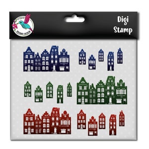 Grachtenhäuser | Weihnachten | Häuser in der Stadt Amsterdam | png | DigiStamp zum Sublimieren und Basteln mit Papier