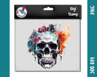 skull | watercolor | colorful colorful | png | DigiStamp for paper plotting, sublimation or DTF printing