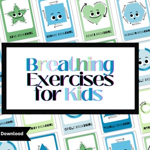 Breathing Exercises for Kids, Mindfulness for Kids, Colorful Breathing Cards/ Prints, Therapist Aid, Digital Printable PDF (A4, A5, & A7)