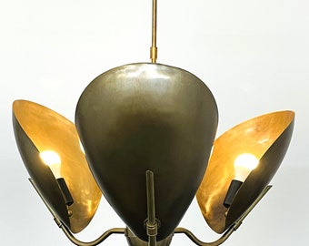Elegant Modern Solid Brass Curved Shaped 3 Arm Light Chandelier