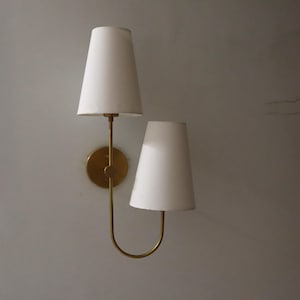Stylish Raw Brass 2 Arm Shade Wall Lamp Mid-Century Modern Sconce