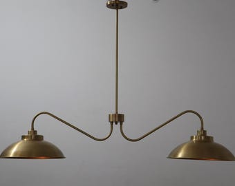 Minimalist Brass Pendant Chandelier, Double Dome Hanging Light, Luxury Dining Room Fixture
