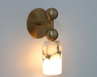 Mid Century Alabaster Stone And Solid Brass Wall Lamp,Minimalist Designer Lighting