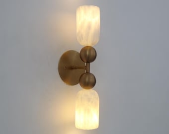 Handcrafted Alabaster Wall Sconce Mid Century Elegant Modern Brass Light Fixture