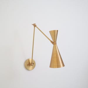 Mid-Century Adjustable Brass Wall Lamp Hardwired or Plug-In