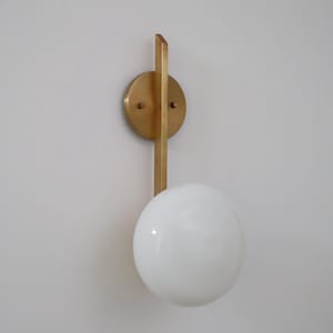 Mid-Century Milky Glass Wall Sconce in Brass,Luna Brass Wall Light,Opal Brass Light Fixture