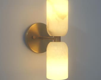 Alabaster Sconce with Brass Hardware, Modern Wall Light for Elegant Interiors