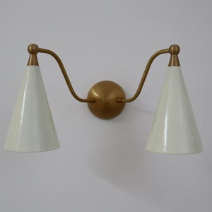 Brass Wall Sconce, Double Cone Mid-Century Metal Lighting