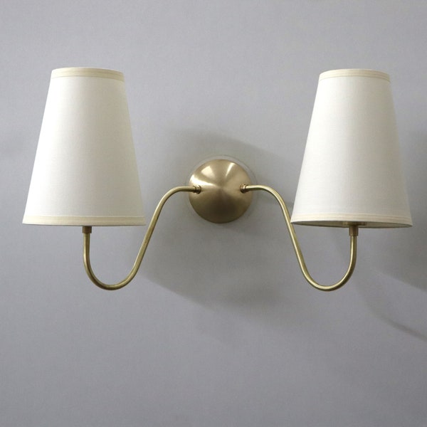 Gleaming Elegance Royere Brass Double Arm Shade Wall Lamp