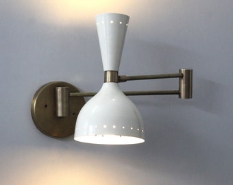 Adjustable Modern 2 Light Italian Handcrafted Raw Brass Wall Lamp Sconce
