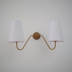 Gleaming Elegance Royere Brass Double Arm Shade Wall Lamp