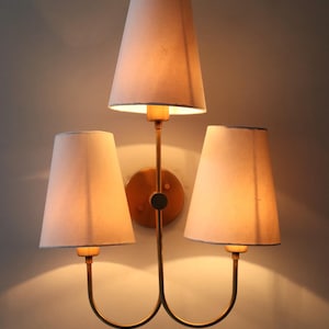 Elegant Raw Brass 3 Arm Shade Wall Lamp Mid-Century Modern Sconce