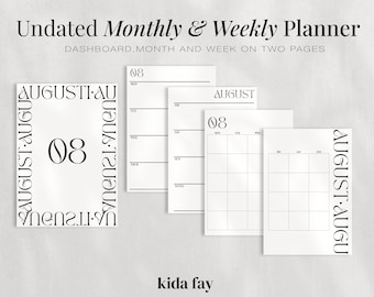 A5 Undated Monthly and Weekly Printable Planner | MO2P WO2P | Instant Download | Month Week on Two Pages