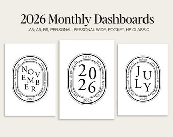 2026 Monthly Planner Dashboards | Printable | A5 A6 Personal Wide Pocket B6 HP Classic