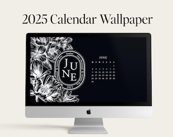 2025 Monthly Desktop Wallpaper Calendar | Botanical Floral | Dark Theme