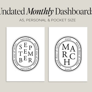 Monatliches Undatiertes Planer Dashboard | Druckbar | A5 Persönliche Tasche