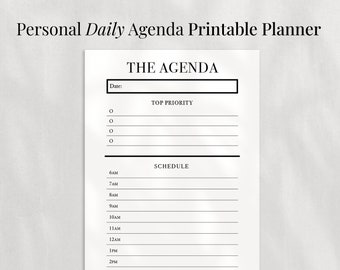 Personal Size Undated Daily Agenda | Planner Schedule | Printable Digital Download | Day on One Page