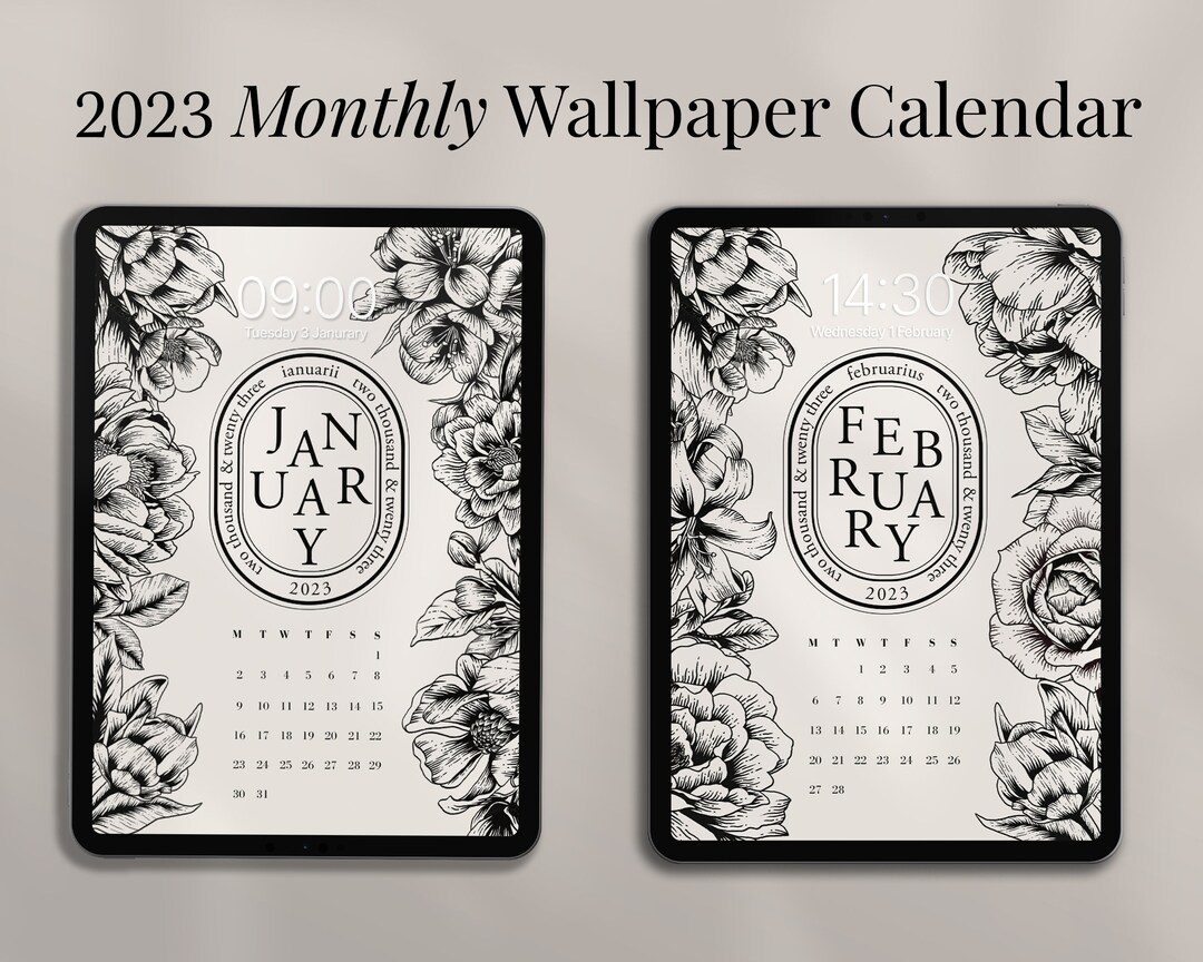 2023 Monthly iPad Wallpaper Calendar Botanical Floral Etsy