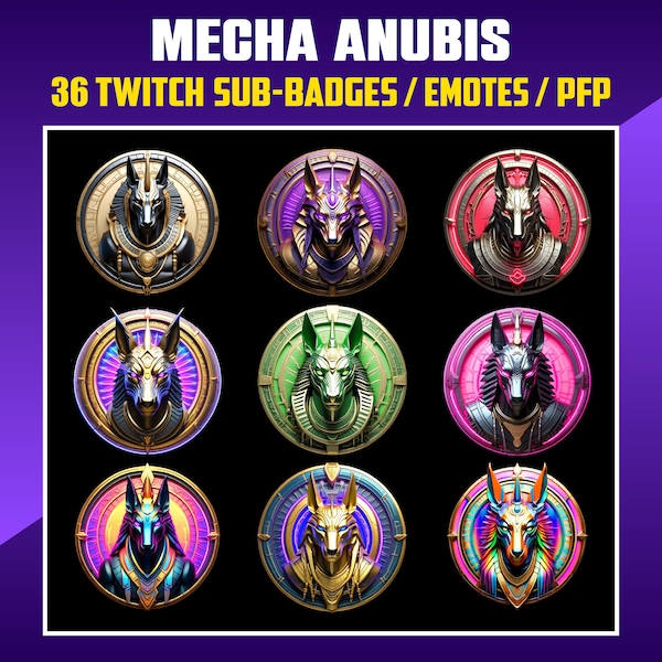 Anubis Twitch Sub Badges, Sub Bit Badges for Streamers, Kick, VTuber, Avatars, Emote