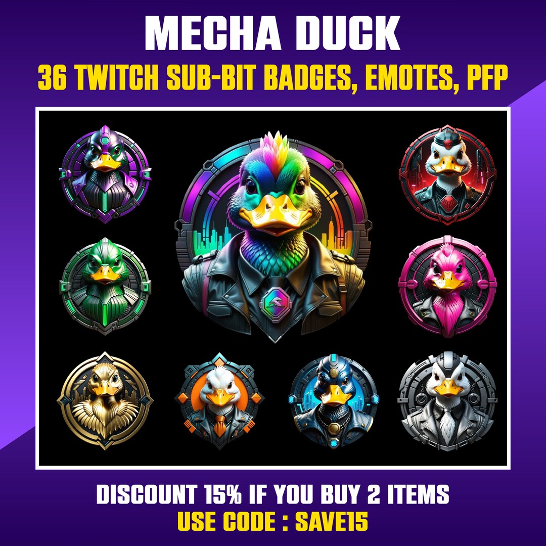 Duck Twitch Sub Badges: Mecha Avatars, Emotes (digital Download) - Etsy