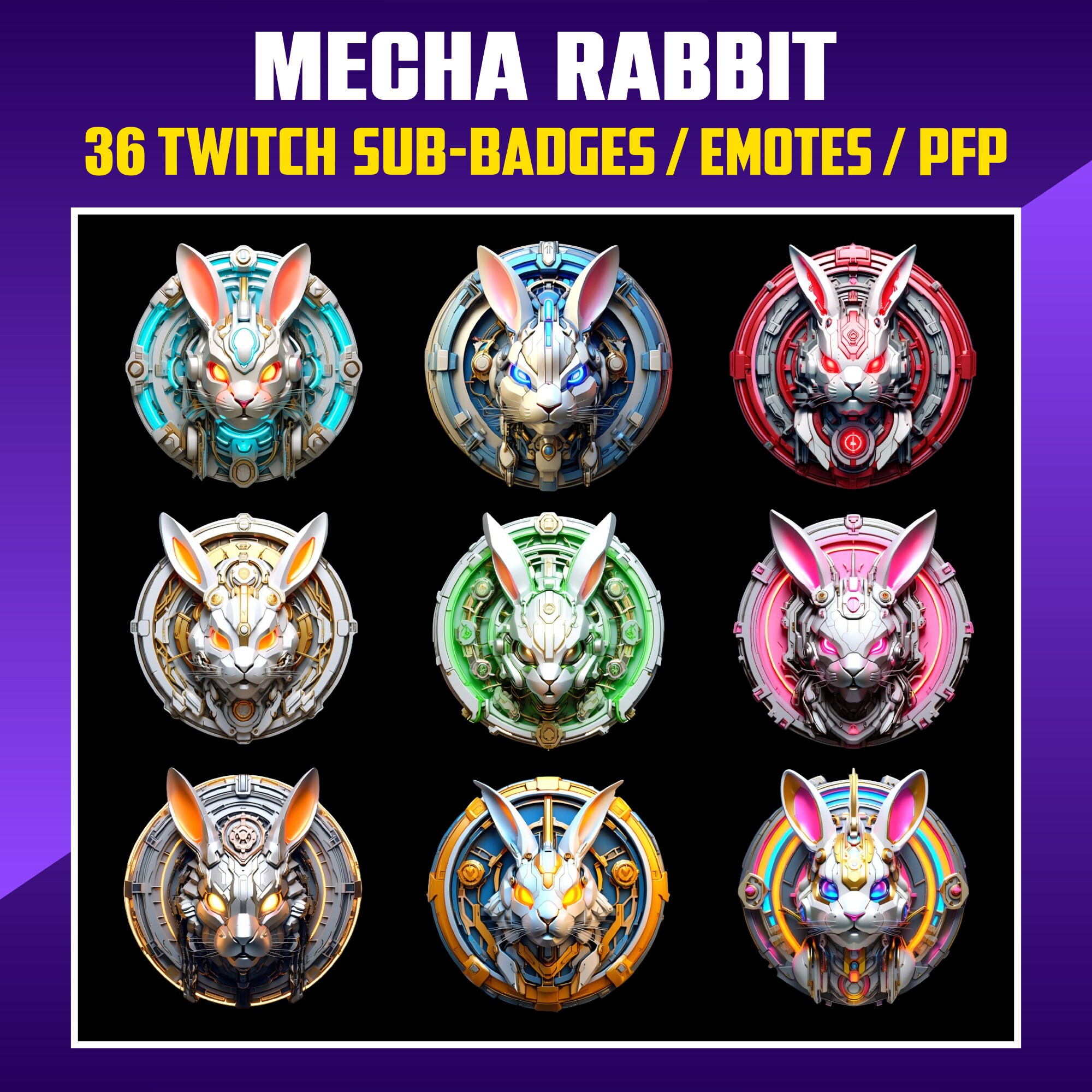 Steam Rabbit Badges Mecha Rabbit Twitch Sub Badges: Vtuber Streamer Clipart (digital ...