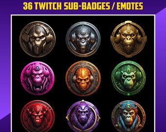 Ape Twitch Sub Badges, Twitch badges, Sub Bit Badges for Streamers, Emotes, Kick, VTuber, Avatars, Clipart