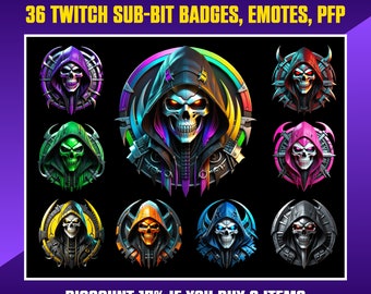Badges Twitch, badges Sub Twitch Reaper, Bit Badges, Emotes Reaper, Streamers, Kick, VTuber, Avatars, Clipart, PNG transparent